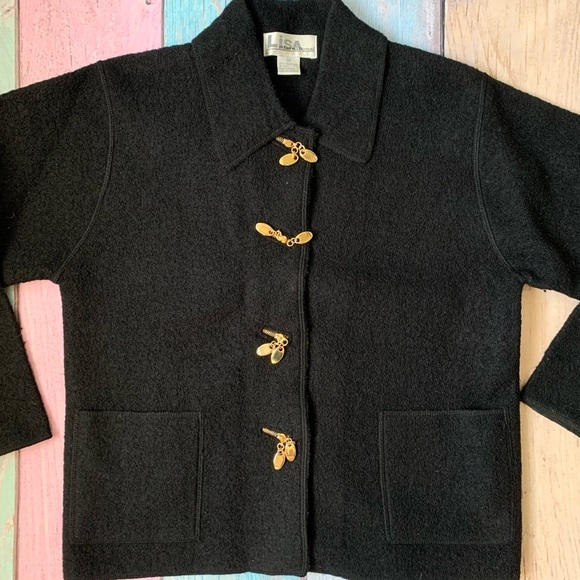 Vintage Lisa international 100% boiled wool cardigan size medium - Picture 3 of 9